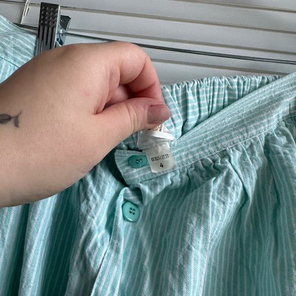 Vintage Button Up High Waisted A-Line Striped Aqua Blue Skirt SZ 4 - Picture 4 of 4